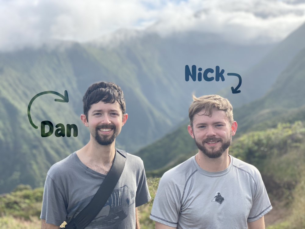 Two brothers (Dan and Nick) hiking in the mountains of Maui